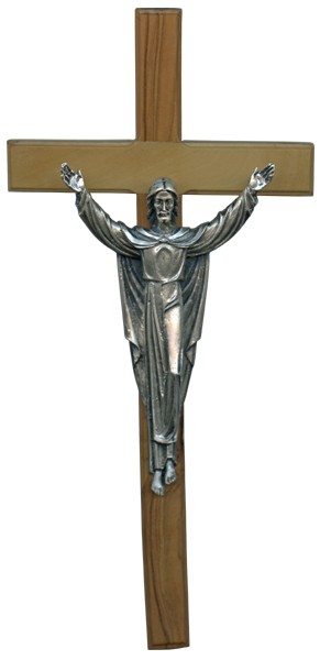 Olive Wood Crucifix Silver Plated Corpus cm.25- 9 3/4"