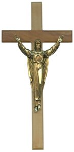 Olive Wood Crucifix Gold Plated Corpus cm.25- 9 3/4"