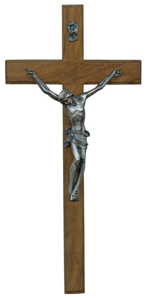 Olive Wood Crucifix Silver Plated Corpus cm.25- 9 3/4"