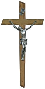 Olive Wood Crucifix Silver Plated Corpus cm.20- 8"