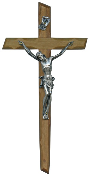 Olive Wood Crucifix Silver Plated Corpus cm.20- 8"