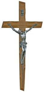 Olive Wood Crucifix Silver Plated Corpus cm.25- 9 3/4"