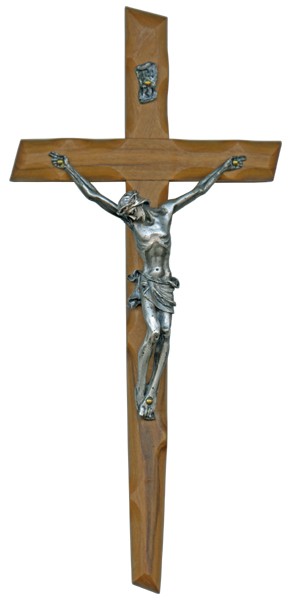 Olive Wood Crucifix Silver Plated Corpus cm.25- 9 3/4"