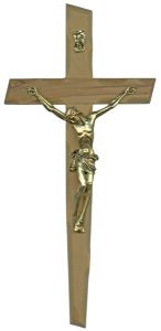 Olive Wood Crucifix Gold Plated Corpus cm.25- 9 3/4"