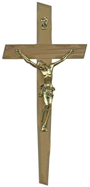 Olive Wood Crucifix Gold Plated Corpus cm.25- 9 3/4"