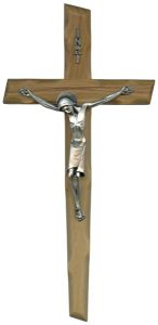 Olive Wood Crucifix Silver Plated Corpus cm.25- 9 3/4"
