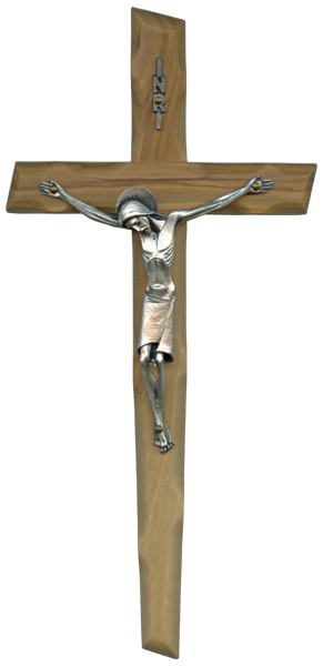 Olive Wood Crucifix Silver Plated Corpus cm.25- 9 3/4"