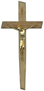 Olive Wood Crucifix Gold Plated Corpus cm.25- 9 3/4"
