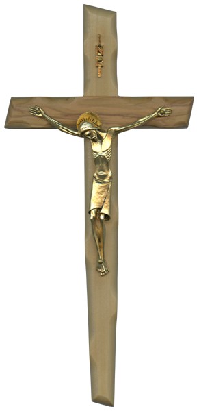 Olive Wood Crucifix Gold Plated Corpus cm.25- 9 3/4"