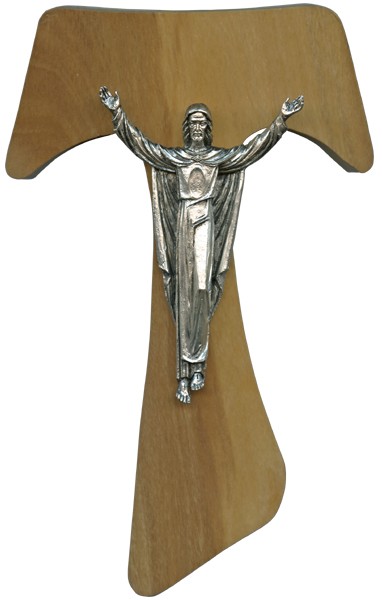 Olive Wood Crucifix Silver Plated Corpus cm.17- 6 3/4"