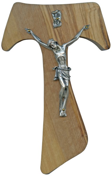 Olive Wood Crucifix Silver Plated Corpus cm.17- 6 3/4"