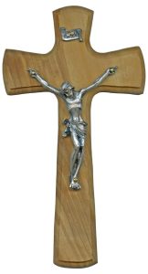 Olive Wood Crucifix Silver Plated Corpus cm.14- 5 1/2"