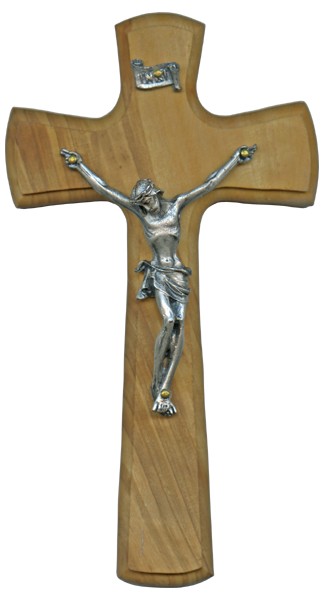 Olive Wood Crucifix Silver Plated Corpus cm.14- 5 1/2"