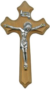 Olive Wood Crucifix Silver Plated Corpus cm.10- 4"