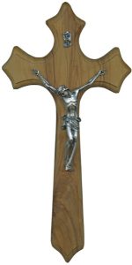 Olive Wood Crucifix Silver Plated Corpus cm.29- 11 1/2"