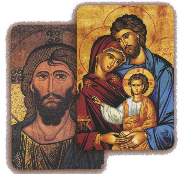 Pantocrator/ Holy Family 3D Bi-Dimensional Cards cm.5.5x8.2- 2 1/8"x 3 1/4"