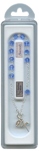 Swarovski Crystal Rosary Bracelet Sterling Silver Sapphire mm.5