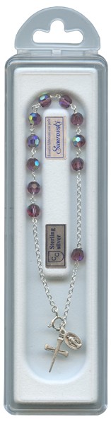 Swarovski Crystal Rosary Bracelet Sterling Silver Amethyst mm.5