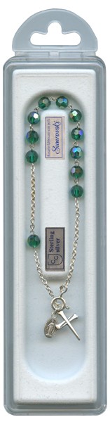 Swarovski Crystal Rosary Bracelet Sterling Silver Emerald mm.5