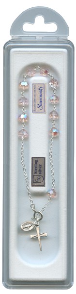 Swarovski Crystal Rosary Bracelet Sterling Silver Pink mm.5