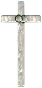 Imitation Mother of Pearl Wedding Cross SIlver Plated Rings cm.21-8"