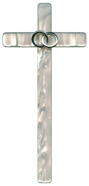 Imitation Mother of Pearl Wedding Cross SIlver Plated Rings cm.21-8"