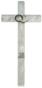 Imitation Mother of Pearl 25th Anniversary Cross Silver Plated Rings cm.21- 8"