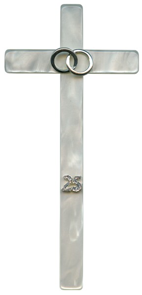  Imitation Mother of Pearl 25th Anniversary Cross Silver Plated Rings cm.21- 8"