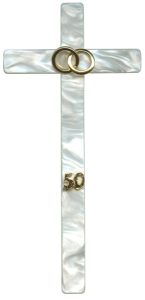 Imitation Mother of Pearl 50th Anniversary Cross Gold Plated Rings cm.21- 8"