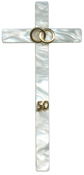  Imitation Mother of Pearl 50th Anniversary Cross Gold Plated Rings cm.25- 9 3/4"