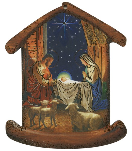  Nativity House Plaque- Christmas Tree Ornament cm.10.5x12.5- 4"x5"