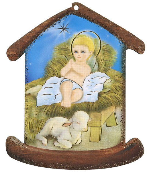 Nativity House Plaque- Christmas Tree Ornament cm.10.5x12.5- 4"x5"