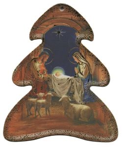 Nativity Wood Tree Plaque- Christmas Tree Ornament cm.10x9 - 4"x 3 1/2"