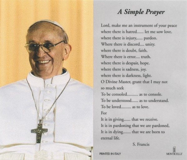 Pope Francis Laminated Prayer Card English cm.7x12- 2 3/4"x 4 3/4"