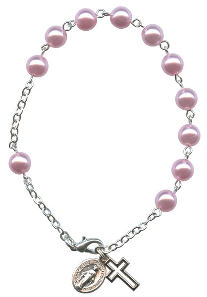 Imitation Pearl Rosary Bracelet Pink mm.7 RBN7-6