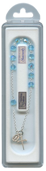 Swarovski Crystal Rosary Bracelet Sterling Silver Aqua mm.5