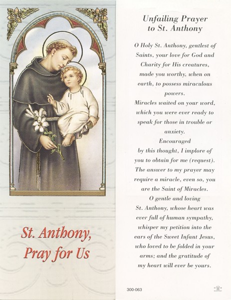 Unfailing Prayer to St.Anthony Bookmark cm.6x15.5- 2 1/2"x 6 1/8"