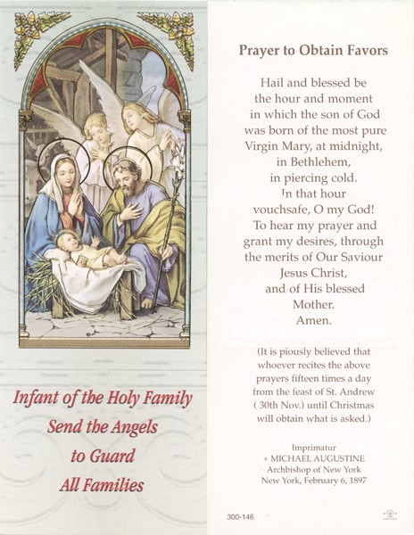 Holy Family Prayer to Obtain Favours Bookmark cm.6x15.5- 2 1/2"x 6 1/8"
