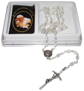 Pope John Paul II Imitation Mother of Pearl Rosary mm.6x8 Simple Link White (1555-02)