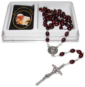Pope John Paul II Wood Rosary mm.7x8 Simple Link Brown (1555-01)