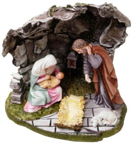 Nativity Statue 18 cm with Holy Family, Mary, Joseph, Baby Jesus, manger, and lamb
