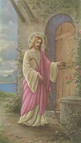 Holy card of Jesus at the Door cm.7x12- 2 3/4"x 4 3/4"