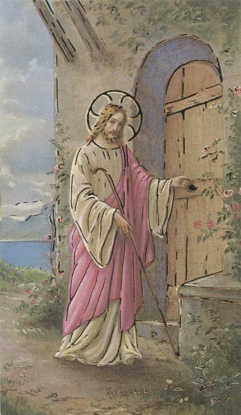 Holy card of Jesus at the Door with Gold Foil