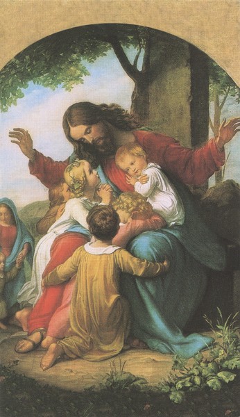 Holy card of Jesus with Children cm.7x12- 2 3/4"x 4 3/4"