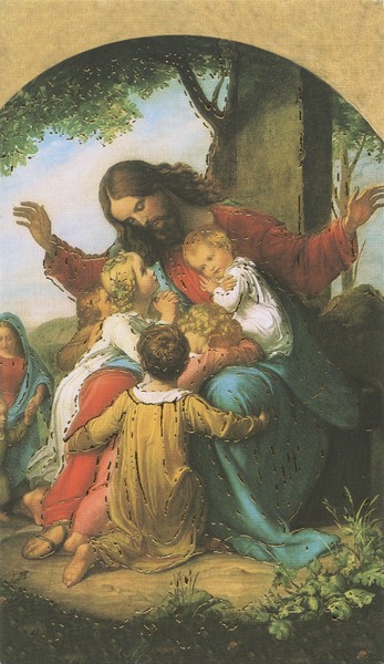 Holy card of Jesus with Children with Gold Foil