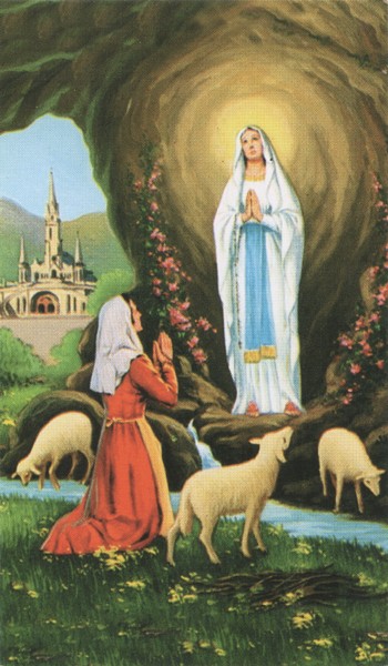 Holy card of Lourdes and St.Bernard cm.7x12- 2 3/4"x 4 3/4"