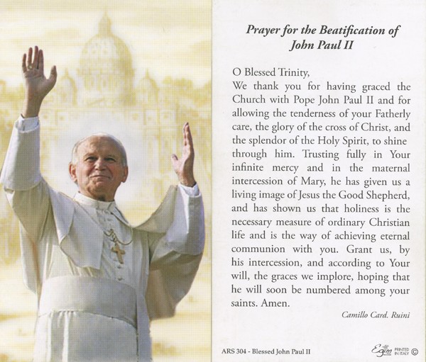 Holy card of the Pope John Paul II with Beatification Prayer in English cm.7x12- 2 3/4"x 4 3/4"