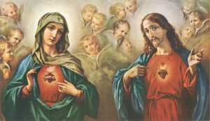 Holy card of the Sacred Heart of Jesus and the Immaculate Heart of Mary cm.7x12- 2 3/4"x 4 3/4"