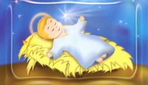 Holy card of animated baby Jesus cm.7x12- 2 3/4"x 4 3/4"
