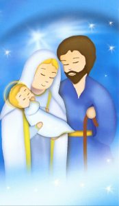 Holy card of the Holy Family animated cm.7x12- 2 3/4"x 4 3/4"